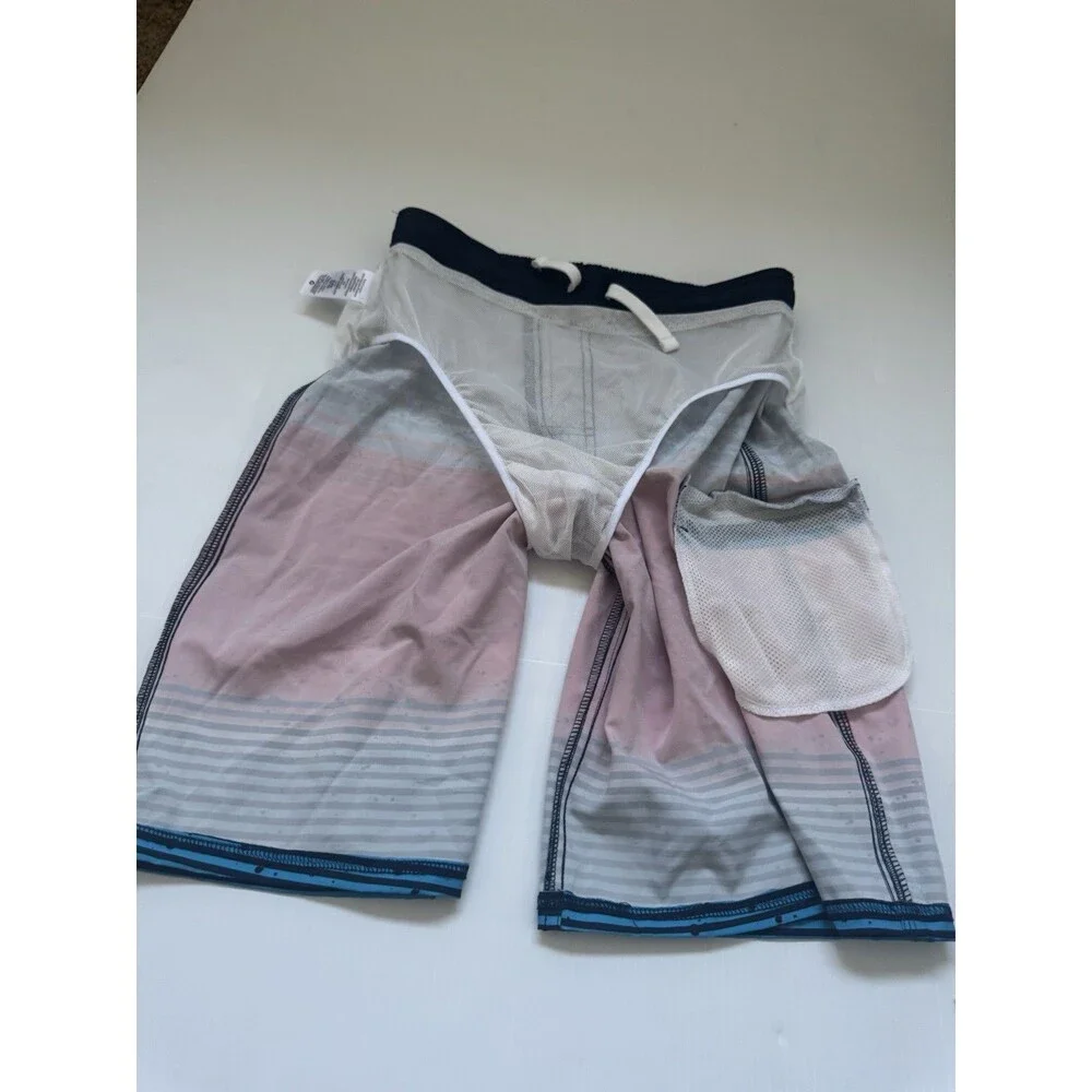 Wonder Nation Boys XL 14-16 Swim Trunks Board Shorts Red Blue Striped Beach